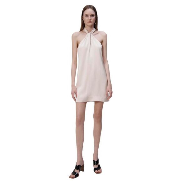 JONATHAN SIMKHAI‎ STANDARD Mitra Washed Charmeuse Halter Dress in Sand Dollar - Picture 1 of 11